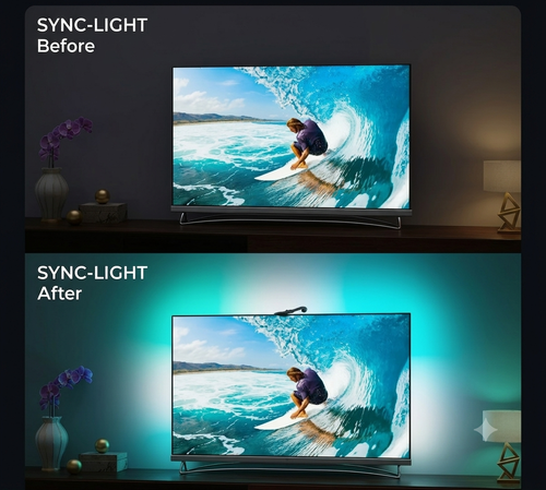 Before and after comparison with LumiSync TV backlight